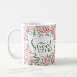 Caneca De Café Rosa Bege Floral Aquarela Sweet 16