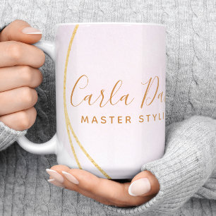 Caneca De Café Rosa Bege Script Água-marinha Dourado Círculo Negó