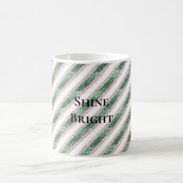 Caneca De Café Rosa Bege Verde Glitzy Glitter Listras Natal