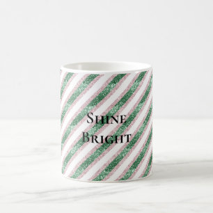 Caneca De Café Rosa Bege Verde Glitzy Glitter Listras Natal