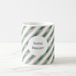 Caneca De Café Rosa Bege Verde Glitzy Listras Natal