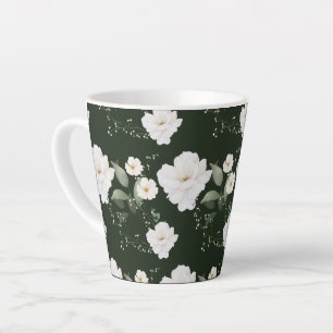 Caneca de Café Rosa Branca em Preto Floral Latte