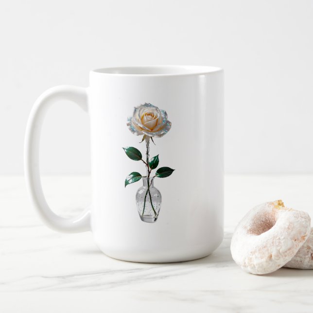 Caneca De Café Rosa branca num vaso (Com Donut)