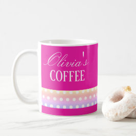 Caneca De Café Rosa Brilhante e Pontinhos