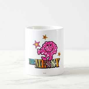 Caneca De Café Rosa Brilhante Sr. Messy Estrelas Espumantes