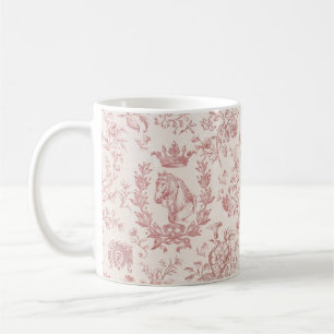 Caneca De Café Rosa Chic Beige Equestrian Toile Clássico Elegante