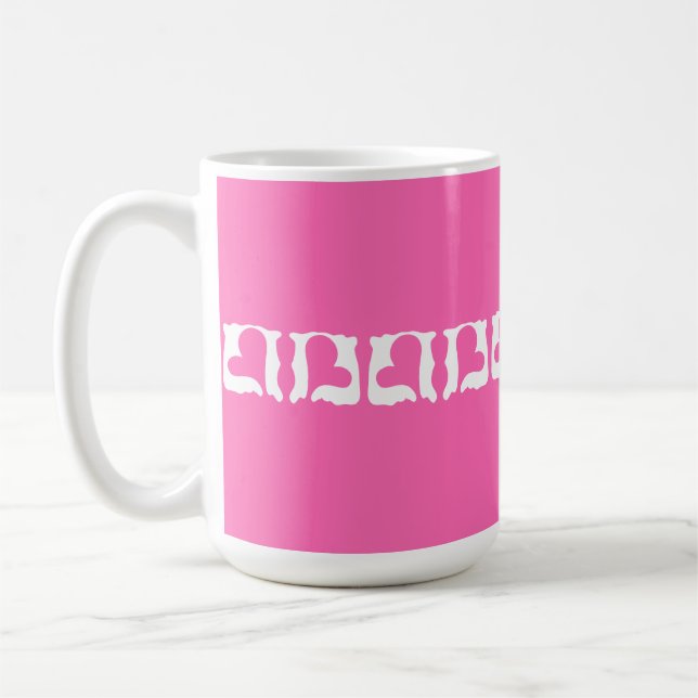 Caneca De Café Rosa Chiclete e Corações Brancos (Esquerda)