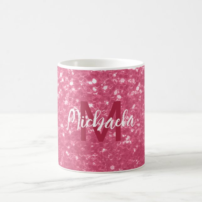 Caneca De Café Rosa claro monograma de rosa com brilho falso (Centro)