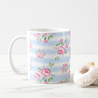 Caneca De Café Rosa Clássica Cor-de-Rosa e Listras Cottage Core
