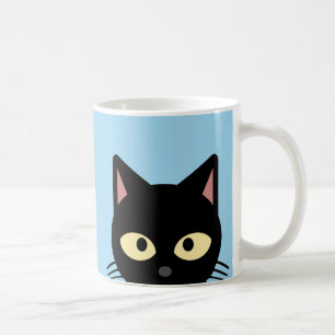 CANECA DE CAFÉ ROSA COM GATO PRETO ESPICANDO