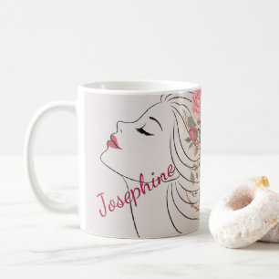 Caneca De Café Rosa Cor-de-Rosa Personalizada Floral Cabelo Mulhe