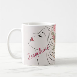 Caneca De Café Rosa Cor-de-Rosa Personalizada Floral Cabelo Mulhe
