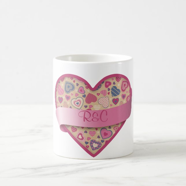 Caneca De Café Rosa-coração bege com a bandeira, customizável (Centro)