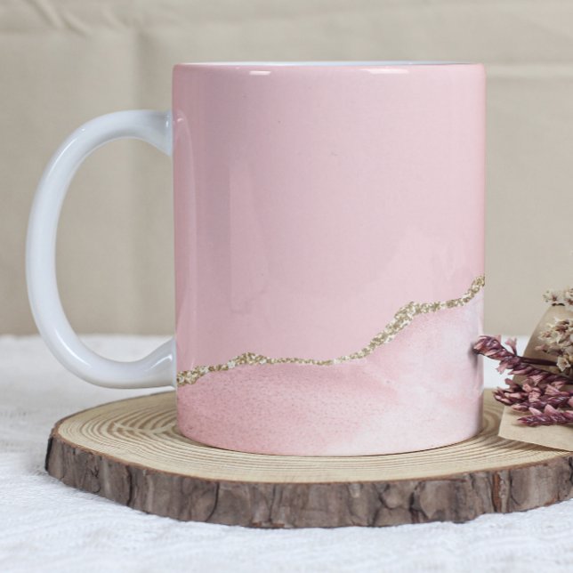 Caneca De Café Rosa Corado Ágata Dourado Brilho (Criador carregado)
