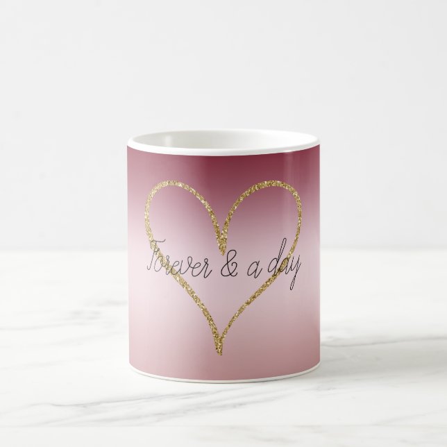 Caneca De Café Rosa Corado Glitter Dourado Amor Para Sempre (Centro)