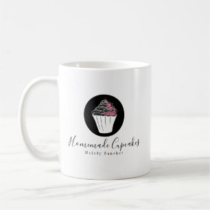 Caneca de Café Rosa Cupcake Desenhado à Mão Padari