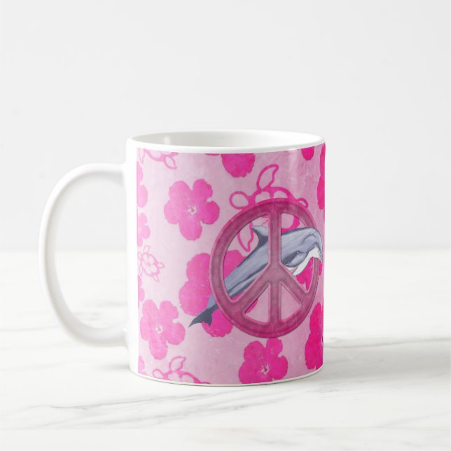 Caneca De Café Rosa da paz do golfinho (Esquerda)