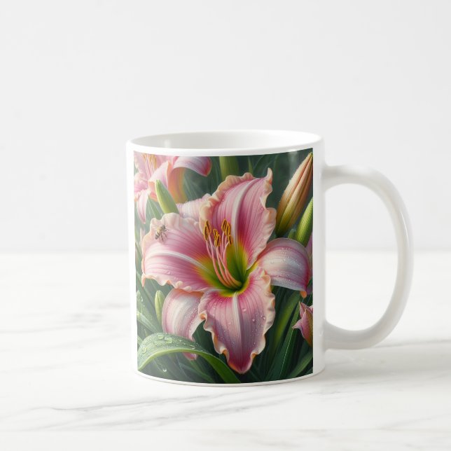 Caneca De Café Rosa Daylily Floral (Direita)