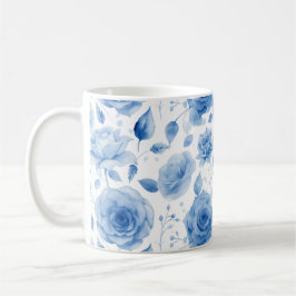 Caneca De Café Rosa de Aquarela Azul Elegante Mug Clássico