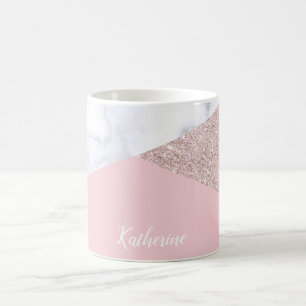 Caneca De Café Rosa de mármore branco do brilho cor-de-rosa