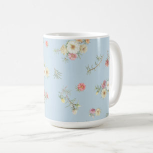 Caneca De Café Rosa de Musgo Azul Suave Aquarela Floral