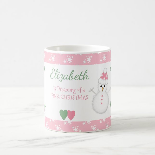 Caneca De Café Rosa de Natal com um boneco de neve (Centro)