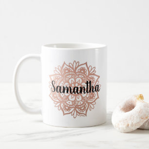 Caneca De Café Rosa de nome personalizado Mandala Mug Dourado