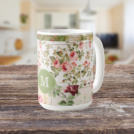Caneca De Café Rosa de Patchwork Monograma Tea Personalizada