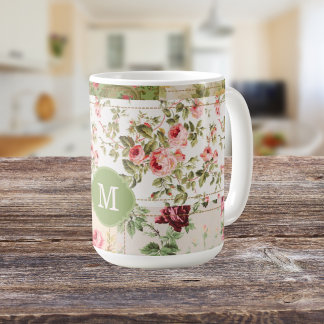 Caneca De Café Rosa de Patchwork Monograma Tea Personalizada