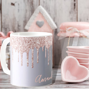 Caneca De Café Rosa de prata dourado nome cinzento metálico