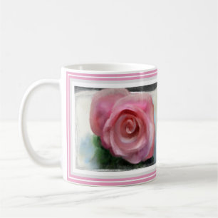 Caneca De Café Rosa delicado quadro com beira cor-de-rosa &