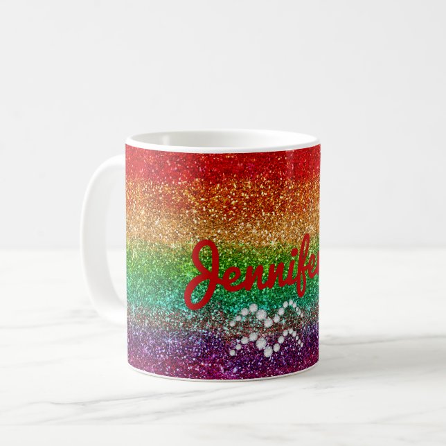 Caneca De Café Rosa do Arco-Íris Aquário Personalizado (Frente Esquerda)