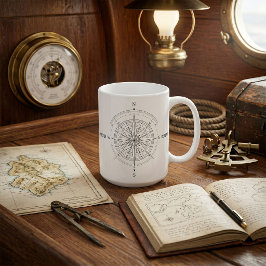 Caneca De Café Rosa dos Ventos Náutica de Descoberta de Direção 