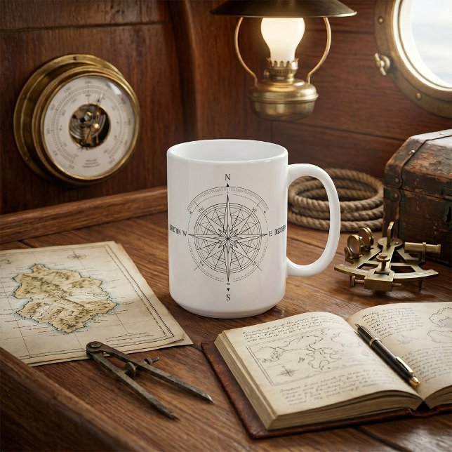 Caneca De Café Rosa dos Ventos Náutica de Descoberta de Direção  (Criador carregado)