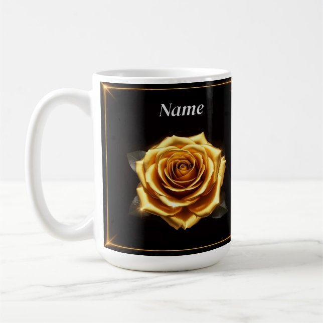 Caneca De Café Rosa Dourada com Bordas Reluzentes (Esquerda)