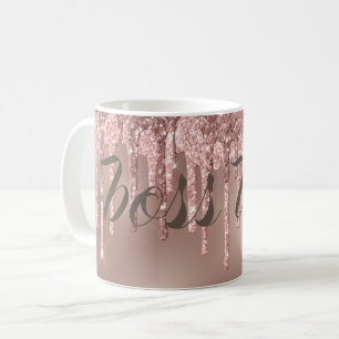 Caneca De Café Rosa Dourada Glitter Drives Boss Lady