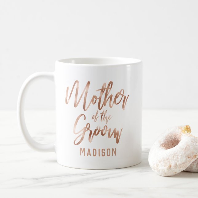 Caneca De Café Rosa Dourada Mãe do Casamento Moderno da Noite (Com Donut)