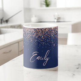 Caneca De Café Rosa Dourado Azul Marinho - Brilho Rosa Bege Brilh