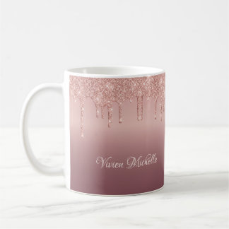 Caneca De Café Rosa Dourado Brilhante com Glitter Caindo