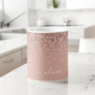Caneca De Café Rosa Dourado - Brilho Rosa Bege Glitter Faísca Nom