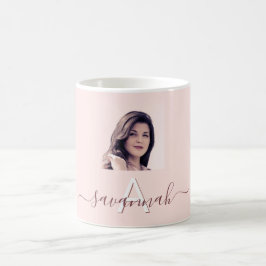 Caneca De Café Rosa dourado com nome de fotografia monograma