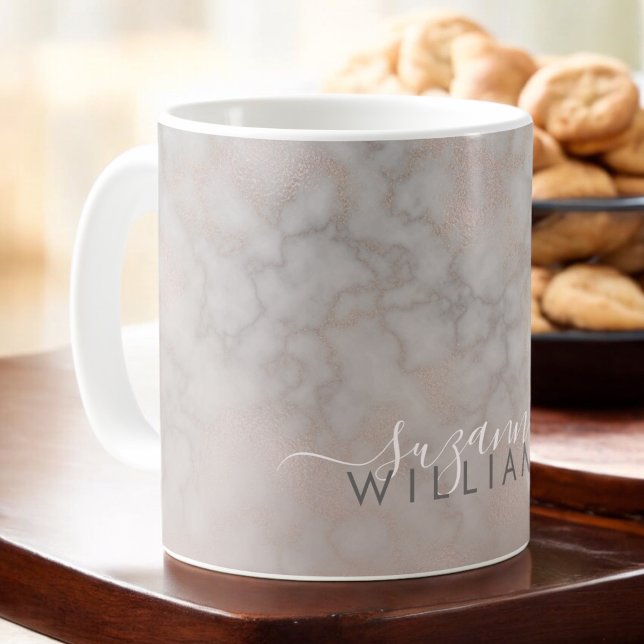 Caneca De Café Rosa Dourado e Cinza Padrão Marble Elegante (Criador carregado)
