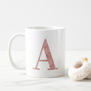 Caneca De Café Rosa Dourado Faux Glitter Monograma A