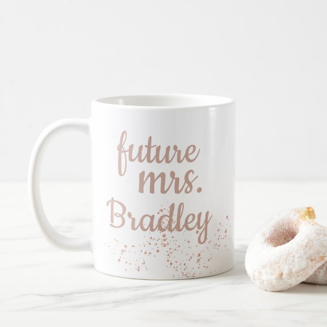 Caneca De Café Rosa Dourado Futuro Sra. Wifey Newlywn Bridal (Com Donut)
