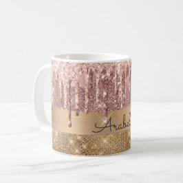 Caneca De Café Rosa Dourado Glitter Extraindo Dourado Nome de Fai