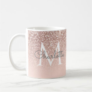 Caneca De Café Rosa Dourado Glitter Feminino Monograma em Letra R
