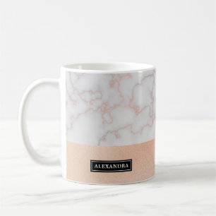 Caneca De Café Rosa,, Dourado, Marble Look, Nome Café Mug
