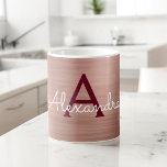 Caneca De Café Rosa Dourado - Nome e inicial do Monograma Metálic<br><div class="desc">Cor-de-rosa-reluzente - Rosa Dourada e borgonha Faux Metálica de Aço Inoxidável Nome Monograma e Mug Inicial de Café. A xícara de café faz o presente perfeito para alguém que ama ouro rosa.</div>