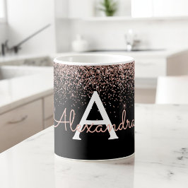 Caneca De Café Rosa Dourado - Nome Monograma com Brilho Rosa