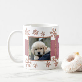 Caneca De Café Rosa Dourado Snowflake 2 Foto Monograma Natal